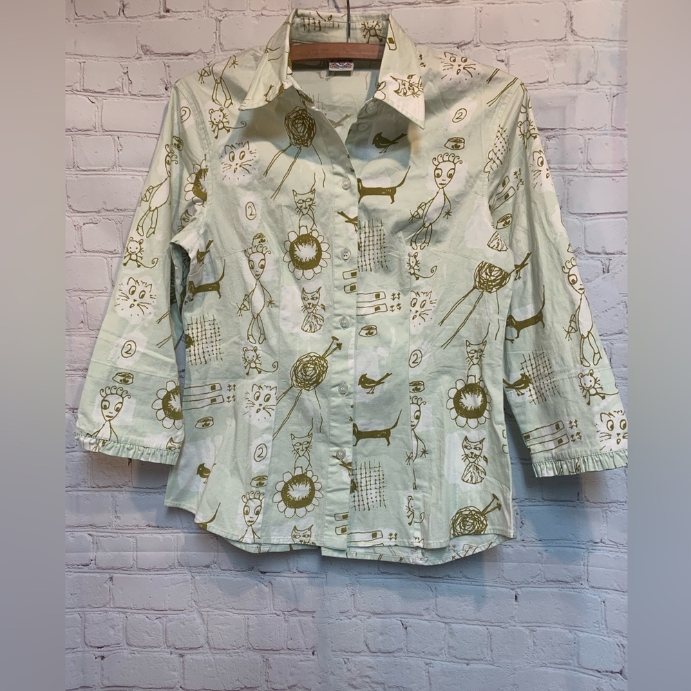 RARE Oilily Cat Mouse Mint Green Top Size XS​
